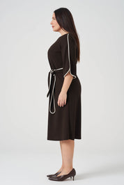 Kontrast  Biyeli Örme Elbise Kahve