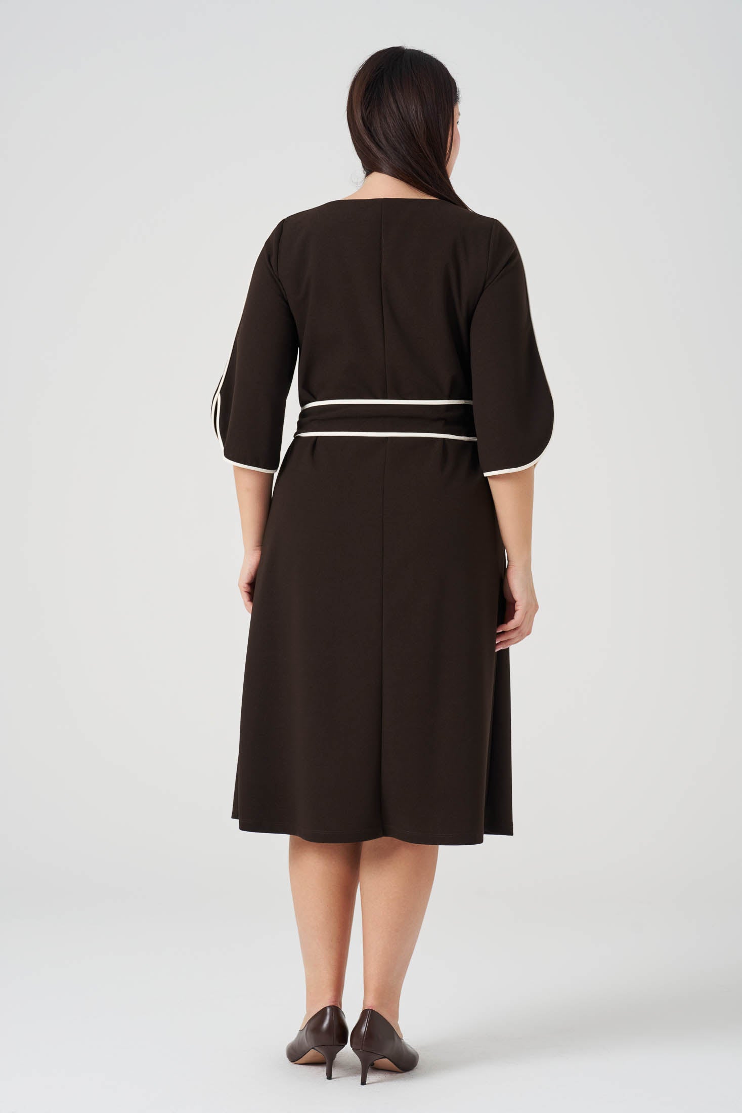 Kontrast  Biyeli Örme Elbise Kahve