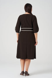 Kontrast  Biyeli Örme Elbise Kahve