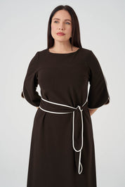 Kontrast  Biyeli Örme Elbise Kahve