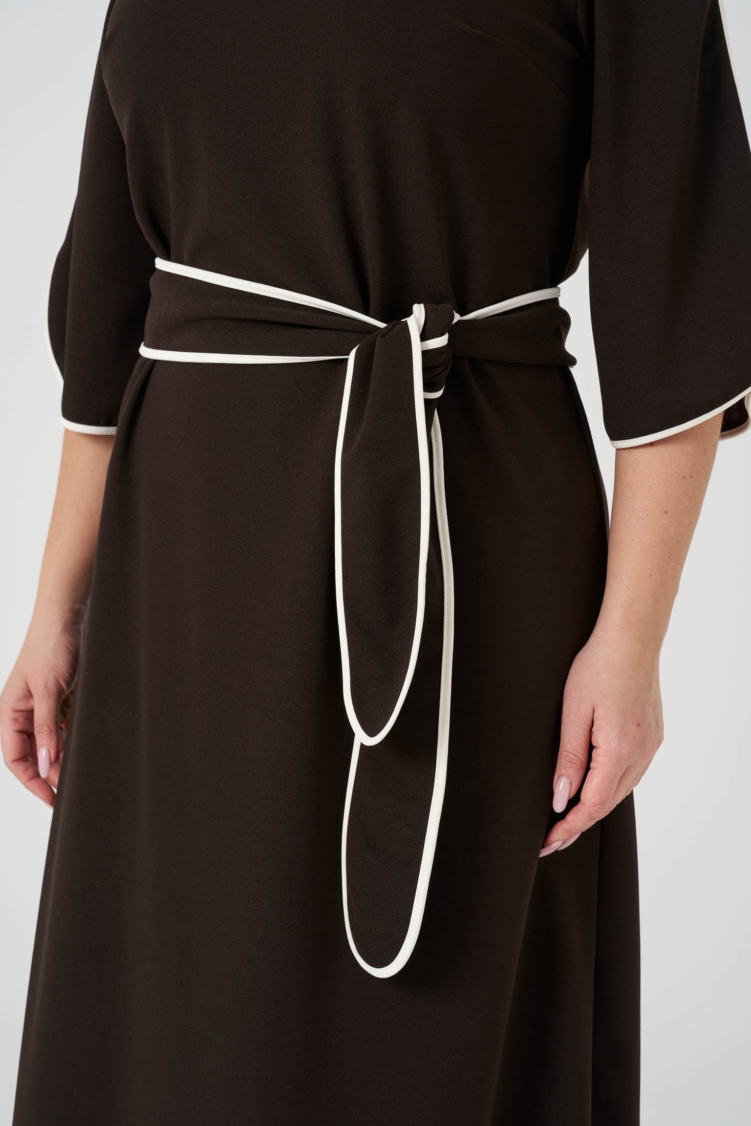 Kontrast  Biyeli Örme Elbise Kahve