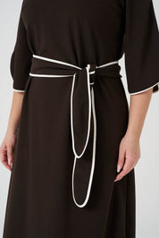 Kontrast  Biyeli Örme Elbise Kahve