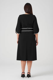 Kontrast  Biyeli Örme Elbise Siyah