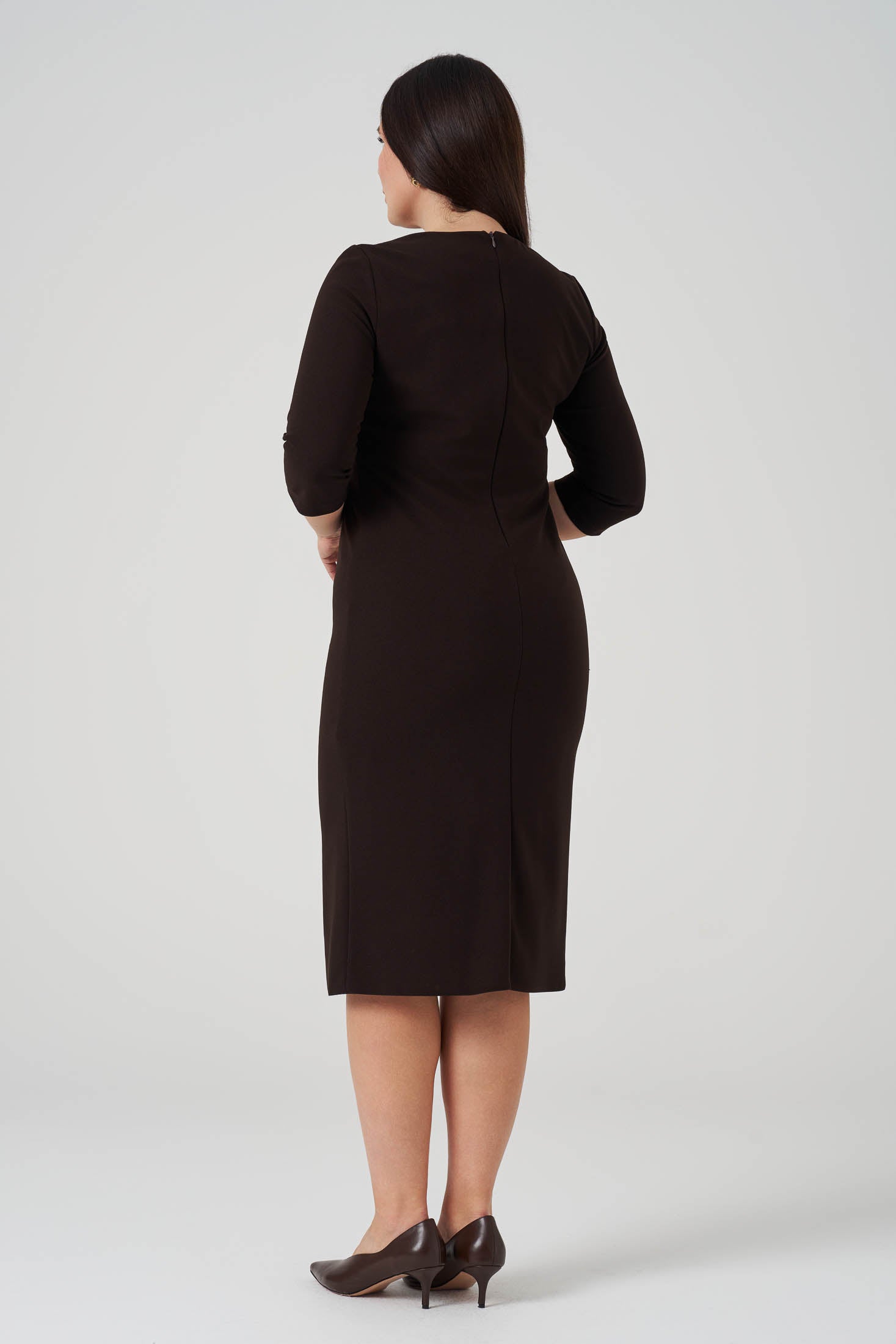 Yaka Detaylı işlemeli Elbise Kahve