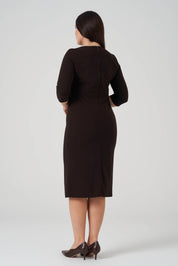 Yaka Detaylı işlemeli Elbise Kahve