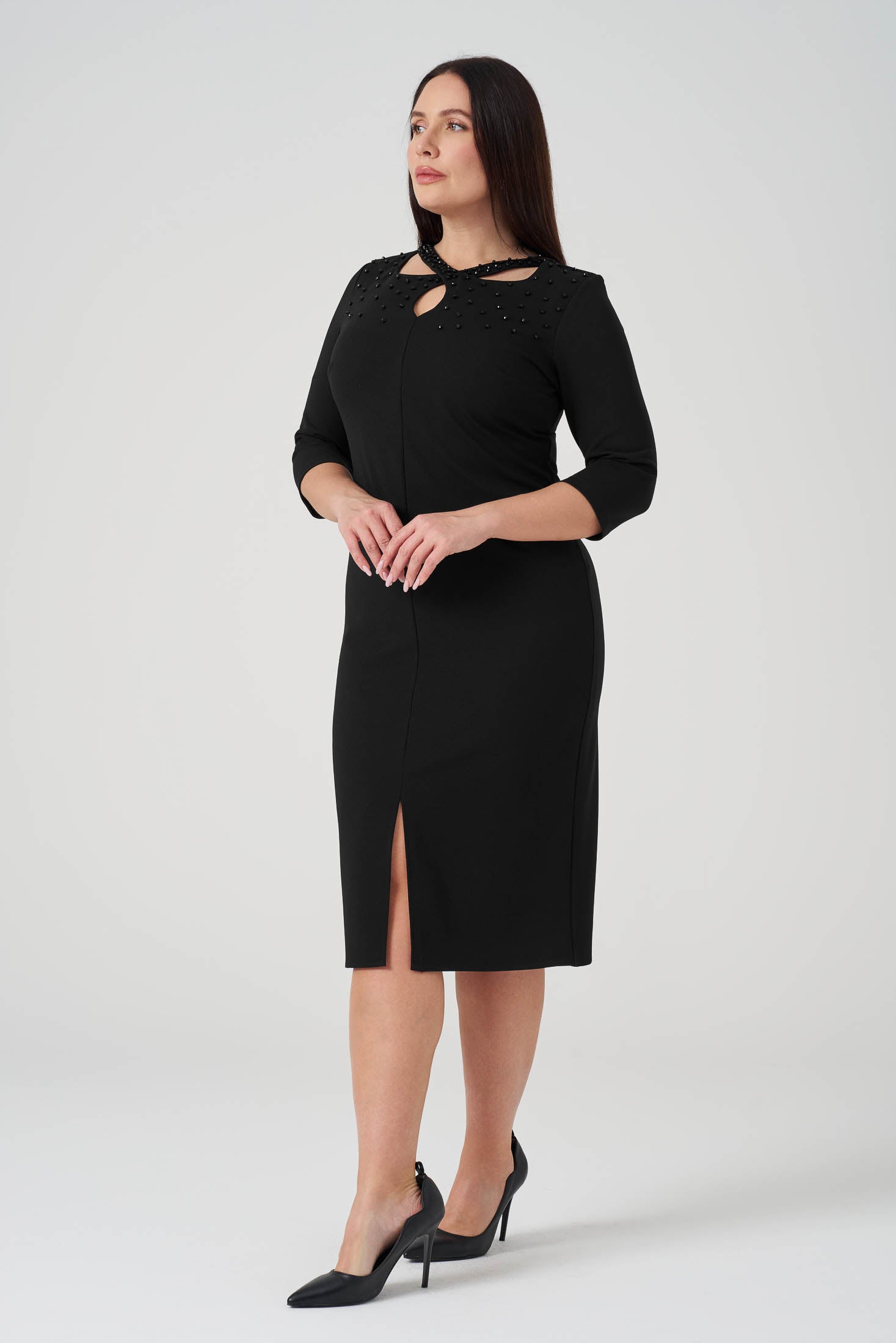 Yaka Detaylı işlemeli Elbise Siyah