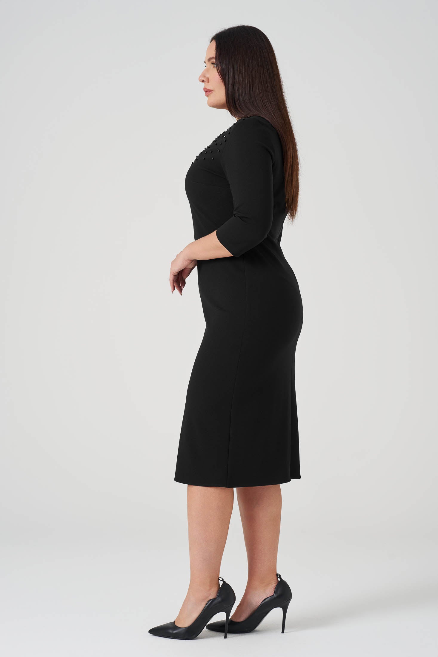 Yaka Detaylı işlemeli Elbise Siyah