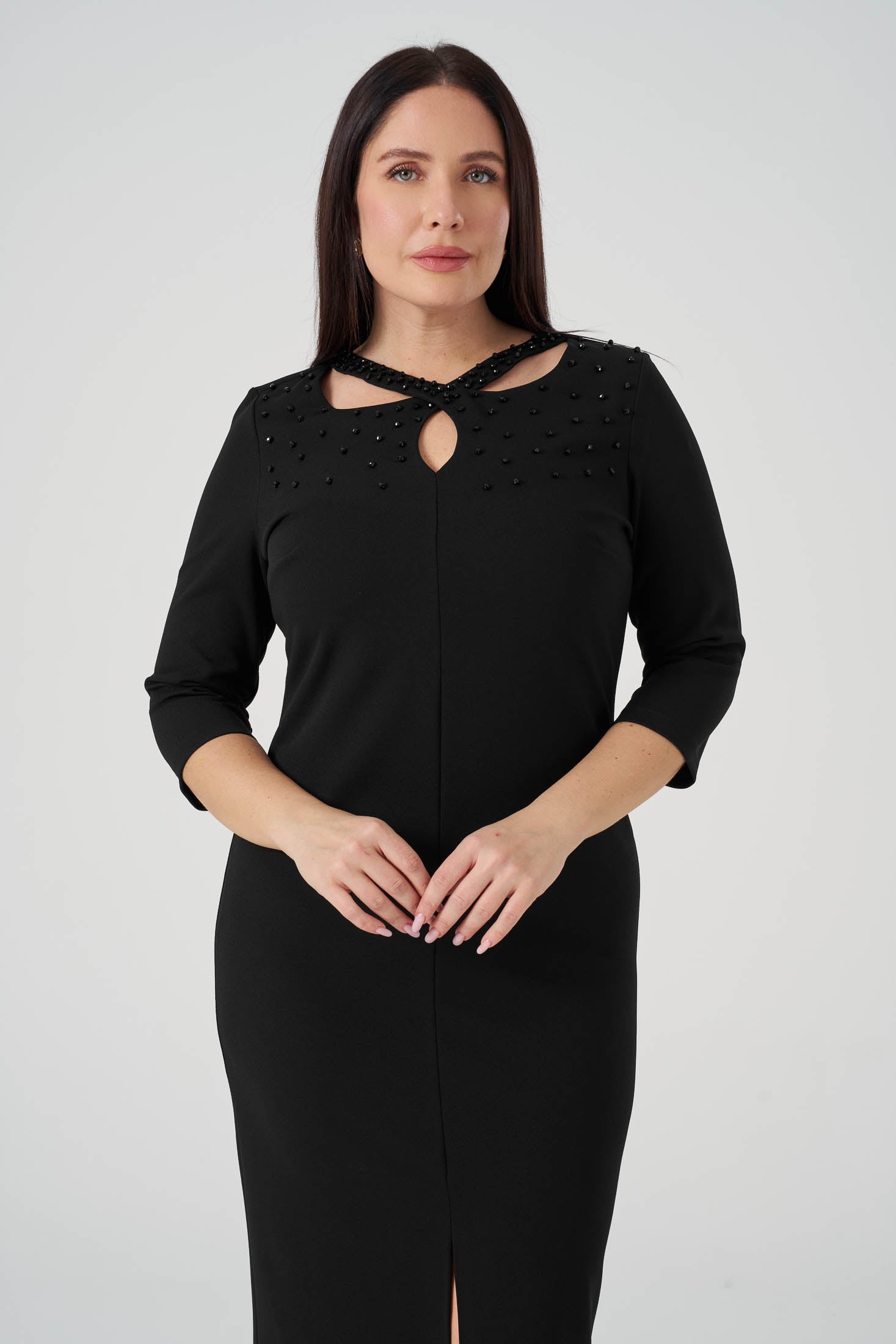 Yaka Detaylı işlemeli Elbise Siyah