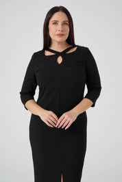 Yaka Detaylı işlemeli Elbise Siyah