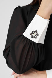 Yakası Fularlı Örme Elbise Siyah