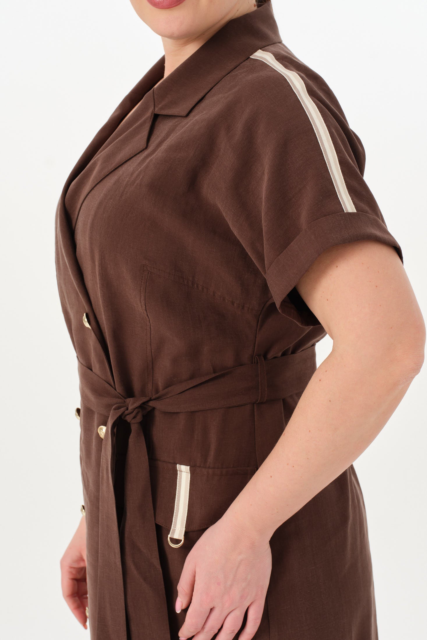 Kruvaze Tensel Elbise Kahverengi