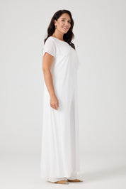 Asimetrik Kesim Uzun Bluz Pantolon Takım Beyaz