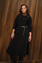 Damla Dekolteli Kemerli Örme Elbise Siyah