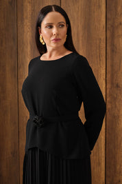 Eteği Piliseli Elbise Siyah