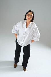 İşlemeli Poplin gömlek Beyaz