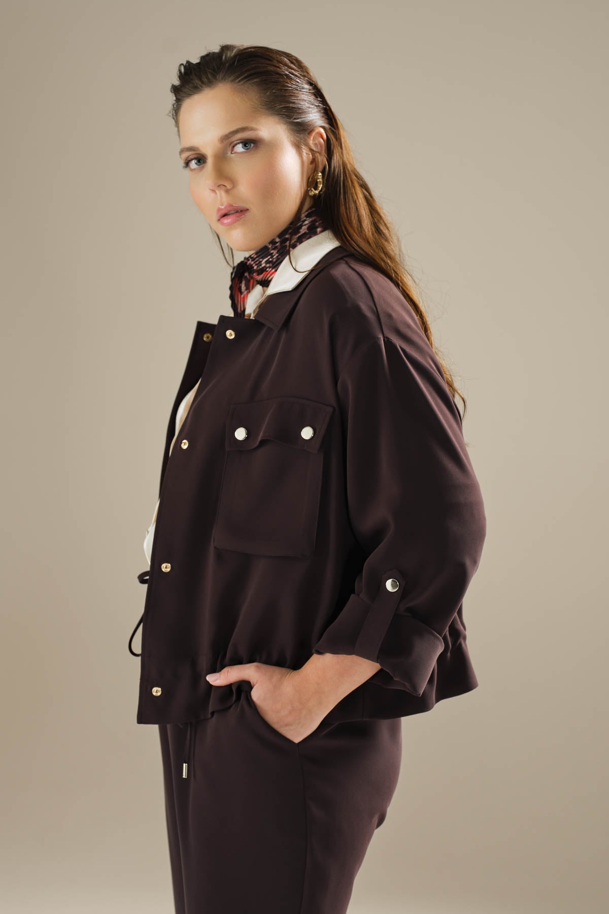 Cepli Bağcıklı Bomber Ceket Kahve