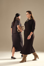 Büzgü Detaylı Elbise Kahve