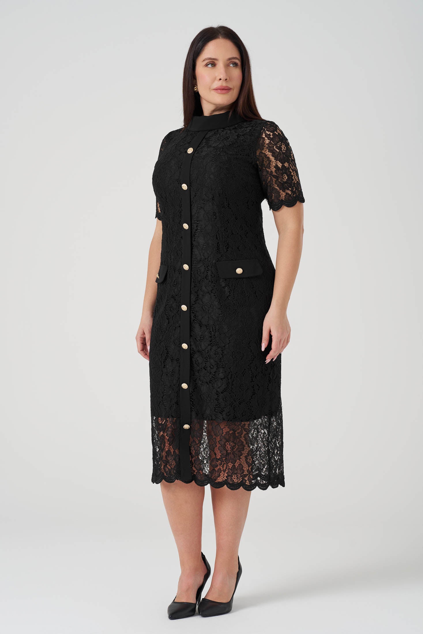 Düğme Detaylı Dantel Elbise Siyah