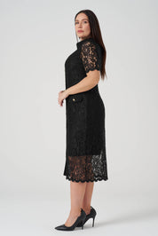 Düğme Detaylı Dantel Elbise Siyah