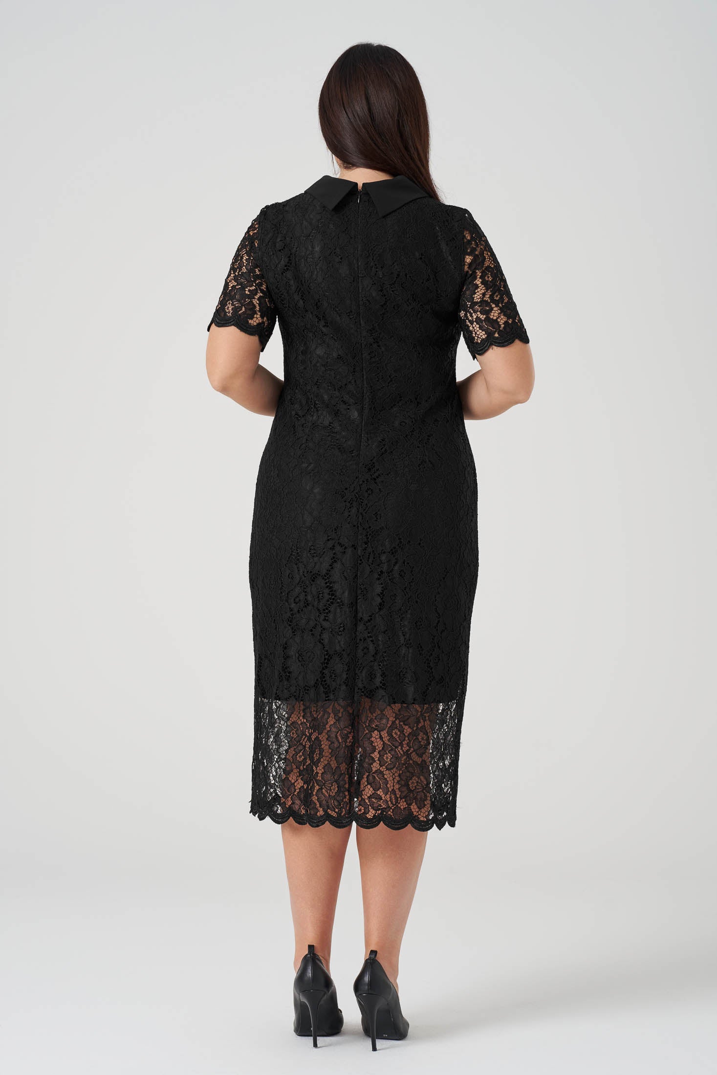Düğme Detaylı Dantel Elbise Siyah