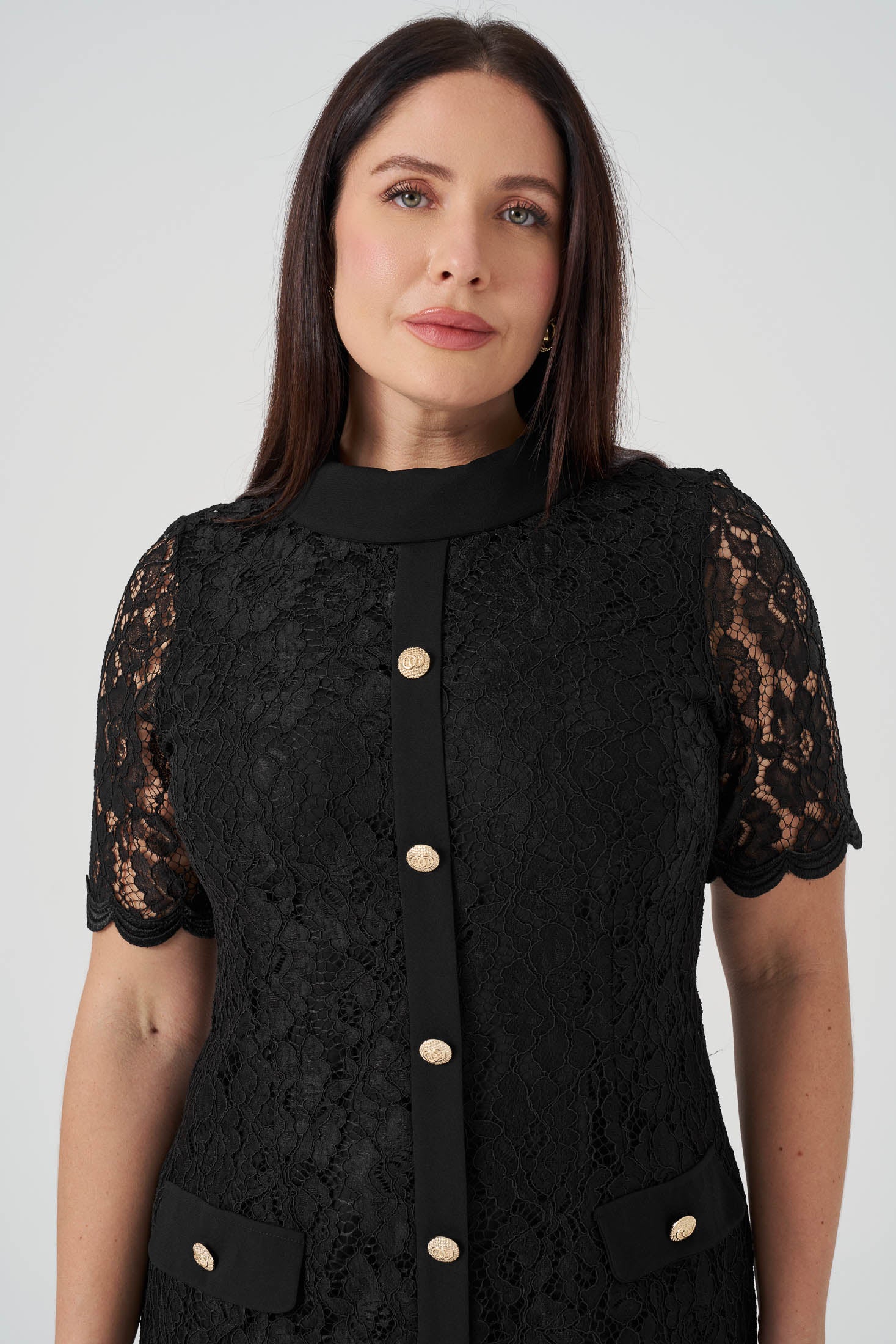 Düğme Detaylı Dantel Elbise Siyah