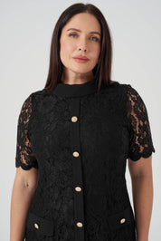 Düğme Detaylı Dantel Elbise Siyah