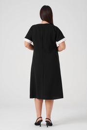 Kontrast  Biyeli Örme Elbise Siyah