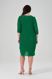 Sırtı ve Kolu Piliseli  İşlemeli Elbise Yeşil