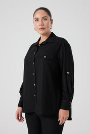 Viskon Gömlek Pantolon Takım Siyah