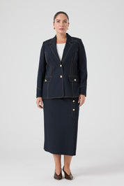 Düğme Detaylı Likralı Kot Etek Lacivert