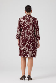 Desenli Rahat Elbise  Bordo