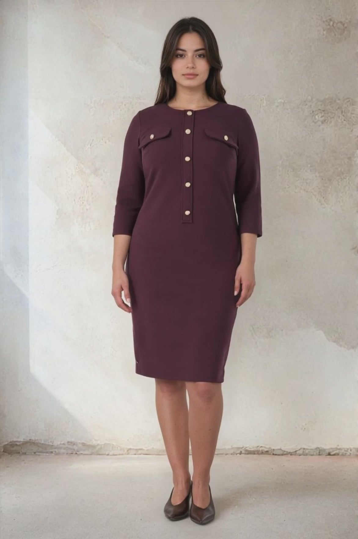 Süs Düğmeli Örme Elbise Bordo